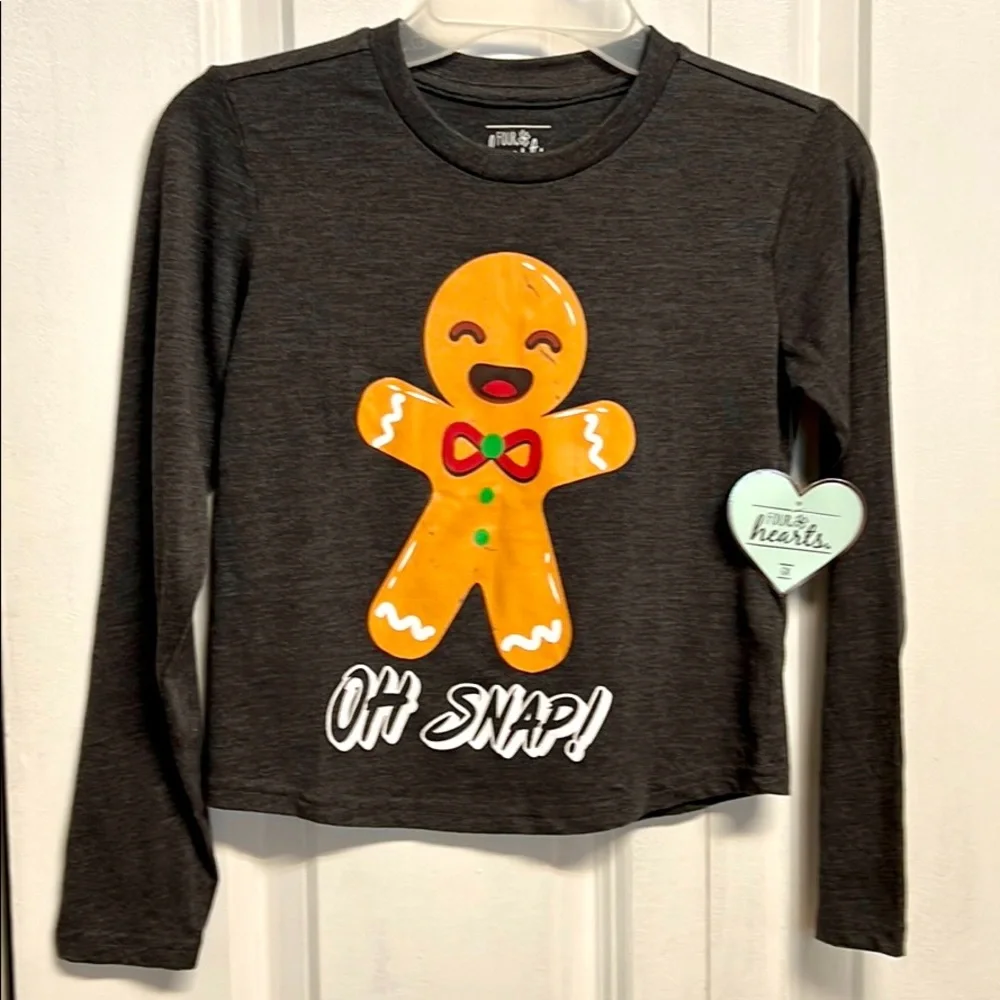 New Four Hearts Oh Snap Ginger Bread Man Holiday Top Child Size 6X NWT
